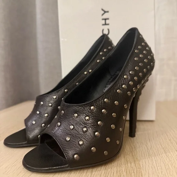 Givenchy Black Leather Studded Heels - Picture 2 of 13